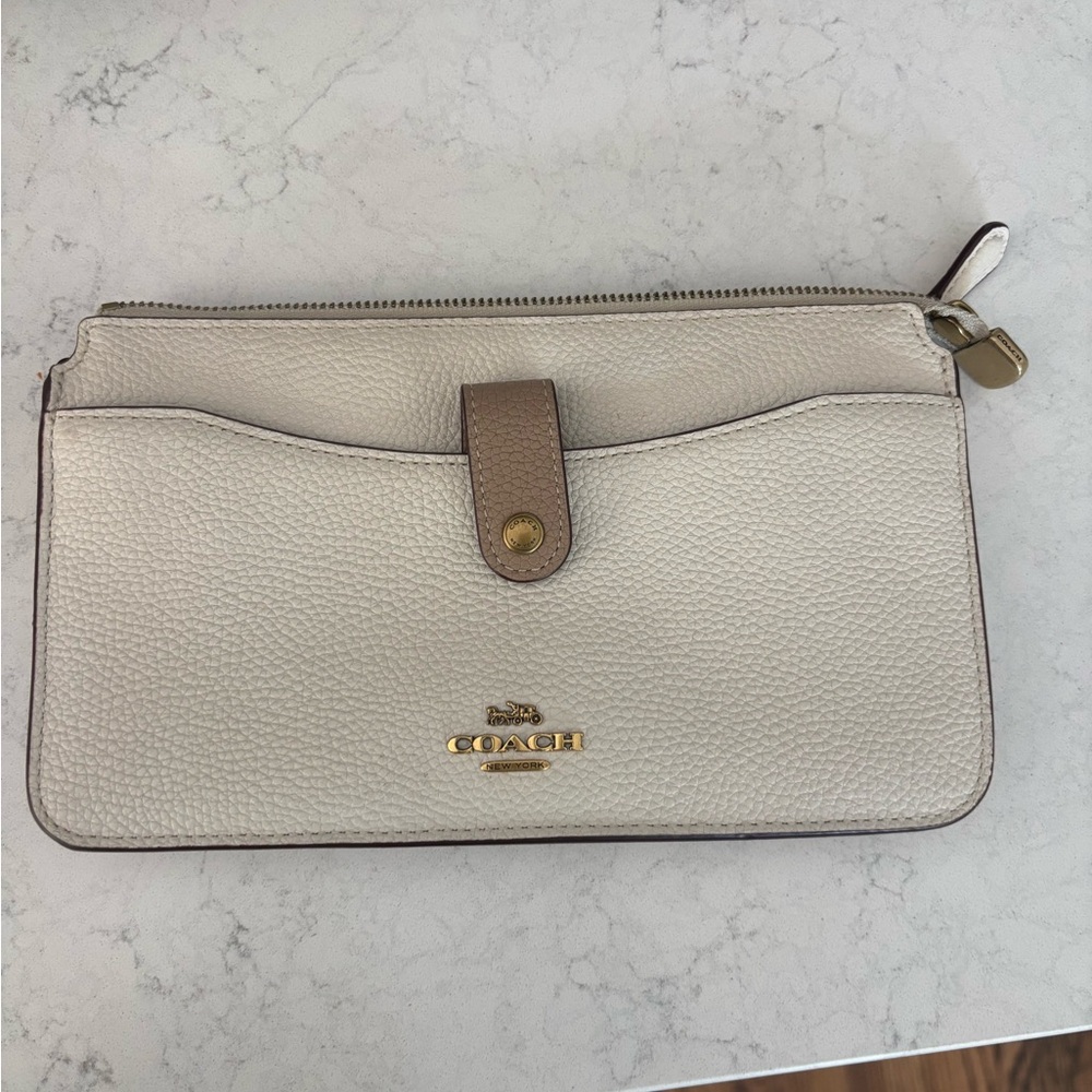 Coach Cream and Tan Leather Wristlet